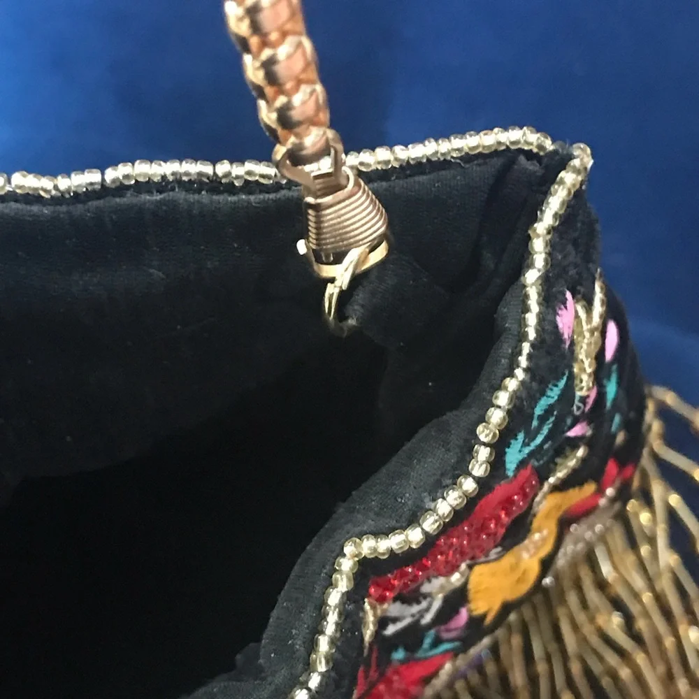 Ramla Embroidery Pouch Bag Womens Black Mumbai Handmade - Picture 4 of 15